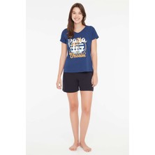 Mod Collection - Kadın Lacivert V-Yaka Şort Takımı 3878