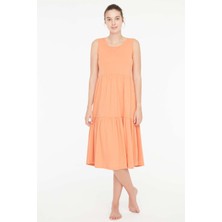 Mod Collection - Kadın Turuncu Sıfır Kol Elbise