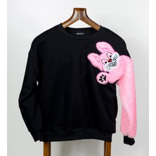 Pandamkee Siyah Tavşan Nakışlı Sweatshirt