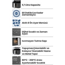 Goldmaster Gustofry 1700 Watt Xl Dokunmatik 8 Ön Ayarlı Cam Kapaklı Hazne Aydınlatmalı Airfryer Sıcak Hava Fritözü