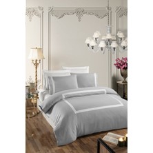 Silkarea Buckingham V.2 %100 Pamuk Saten King Size (XL/Battal) Çift Kişilik Nevresim Takımı - Gri Beyaz