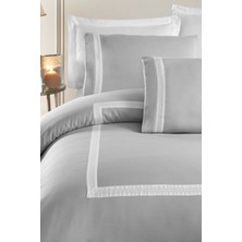 Silkarea Buckingham V.2 %100 Pamuk Saten King Size (XL/Battal) Çift Kişilik Nevresim Takımı - Gri Beyaz