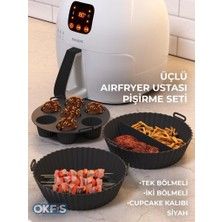 Okfis Airfryer Silikon Pişirme Kabı 3'lü Set Fırın Kalıbı 20X5 cm Siyah