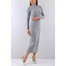 Butik Şımarık Fitilli Triko Kumaş Maxi Boy Balıkçı Yaka Kışlık Triko Elbise 140CM Kemer Dahil Değildir