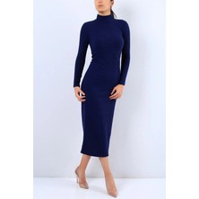 Butik Şımarık Fitilli Triko Kumaş Maxi Boy Balıkçı Yaka Kışlık Triko Elbise 140CM Kemer Dahil Değildir