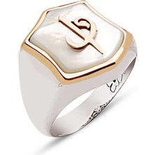 Amberkan ​gümüş Özel Kesim Sedef Taş Üstünde Elif ve Vav Işlenmiş Yüzük