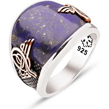 Amberkan ​gümüş Özel Kesim Sıkma Lapis Taşlı Osmanlı Tuğralı Yüzük