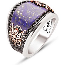 Amberkan ​​​gümüş Özel Kesim Sıkma Lapis Kenarı Siyah Zirkon Işlemeli Osmanlı Devlet Armalı Erkek Yüzük