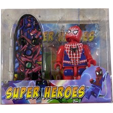 Minecraft Heroes Karakter Kaykaylı LEGO Oyuncak Yenilmezler Kaykaylı  Spider Man Figür LEGO Oyuncak