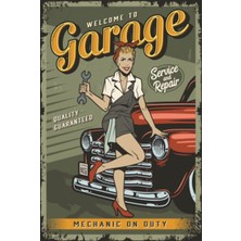Hayat Poster Pin Up Klasik Araba Garajı Retro Ahşap Poster