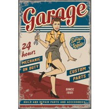 Hayat Poster Pin Up Kızı Garaj Retro Ahşap Poster