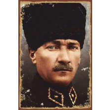 Hayat Poster Mustafa Kemal Atatürk Retro Ahşap Poster