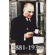 Hayat Poster Mustafa Kemal Atatürk Kahve Içerken Retro Ahşap Poster