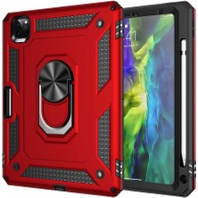 Case 4U Apple iPad Pro 2022 M2 / iPad Pro 2021 (3.Nesil) / iPad Pro 2020 (2.Nesil) / iPad Pro 2018 Tablet Kılıf Yüzüklü Stand Olabilen Sert Silikon Vega Kapak - 11 inç uyumlu Kırmızı