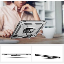 Case 4U Apple iPad Pro 2022 M2 / iPad Pro 2021 (3.Nesil) / iPad Pro 2020 (2.Nesil) / iPad Pro 2018 Tablet Kılıf Yüzüklü Stand Olabilen Sert Silikon Vega Kapak - 11 inç uyumlu Kırmızı