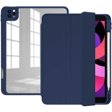 Case 4U Apple iPad Pro 2022 M2 / iPad Pro 2021 (3.Nesil) / iPad Pro 2020 (2.Nesil) Tablet Kılıf Manyetik Nort Arkası Şeffaf Standlı - 11 inç uyumlu Lacivert