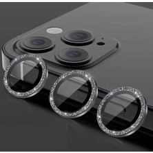 Ni Aksesuar Apple iphone 13 Pro Max Uyumlu Yuvarlak Siyah Renk Parlak Simli Kamera Lens Koruyucu