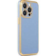 Zamass iPhone 14 Pro Max Parlak Kenarlı Gold Kamera Korumalı Bark Kapak,mavi