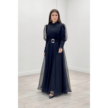 giyimmasalı Ithal Organze Krep Kumaş Abiye Elbise - Siyah