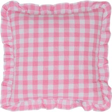 Maxx Deco Ekoseli Fırfırlı Kırlent Kılıfı - Pembe - 43X43 cm