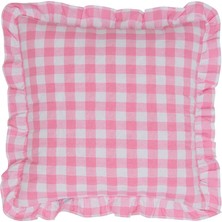 Maxx Deco Ekoseli Fırfırlı Kırlent Kılıfı - Pembe - 43X43 cm