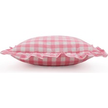 Maxx Deco Ekoseli Fırfırlı Kırlent Kılıfı - Pembe - 43X43 cm