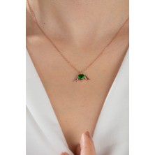 Essare 925 Ayar Gümüş Kadın Zümrüt Taşlı Uçuşan Kalp Kolye ESSAKLY602