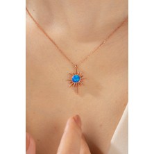 Essare 925 Ayar Gümüş Kadın Mavi Opel Taşlı Kutup Yıldızı Kolye ESSAKLY609