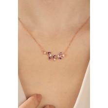 Essare 925 Ayar Gümüş Kadın Tek Taşlı ve Damla Taşlı Defne Yaprağı Kolye ESSAKLY619