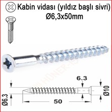 Metal galvaniz Kabin Vidası (Yıldız Başlı Sivri) Ø6,3X50MM 1000 Adet Kargo Bedava