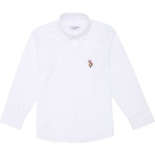U.S. Polo Assn. Beyaz Erkek Çocuk Gömlek Düz Renk Kesim Kalıbı ile Şık Stil