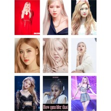 Rose Blackpink Fotokart 9 Adet Kesilmiş  8*6 cm Pvc Kaplı Süper Hd Kaliteli Baskılı Fotokart
