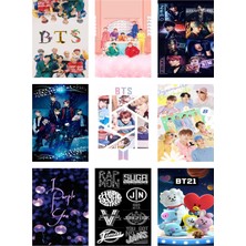 Bts (Jin-Jimin-V-Suga )Fotokart 9 Adet Kesilmiş  8*6 cm Pvc Kaplı Süper Hd Kaliteli Baskılı