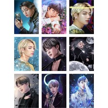 Bts (Jin-Jimin-V-Suga )Fotokart 9 Adet Kesilmiş  8*6 cm Pvc Kaplı Süper Hd Kaliteli Baskılı