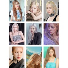 Rose Blackpink Fotokart 9 Adet Kesilmiş  8*6 cm Pvc Kaplı Süper Hd Kaliteli Baskılı Fotokart