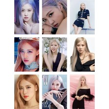 Rose Blackpink Fotokart 9 Adet Kesilmiş  8*6 cm Pvc Kaplı Süper Hd Kaliteli Baskılı Fotokart