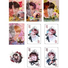 Bts (Jin-Jimin-V-Suga )Fotokart 9 Adet Kesilmiş  8*6 cm Pvc Kaplı Süper Hd Kaliteli Baskılı