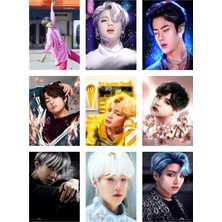 Bts (Jin-Jimin-V-Suga )Fotokart 9 Adet Kesilmiş  8*6 cm Pvc Kaplı Süper Hd Kaliteli Baskılı