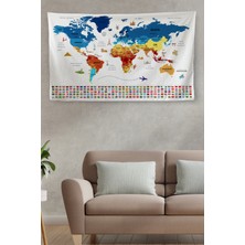 Doğal Tercih Duvar Örtüsü  Bayrak Detaylı Türkçe Güncel Dünya Haritası Kanvas Duvar Halısı