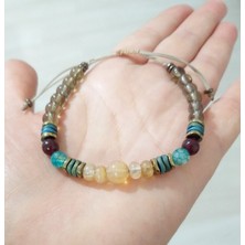 Funny Takı Sitrin Mavi ve Bordo Akik Siyah Dumanlı Kuvars Hematit Doğaltaşlı Bileklik