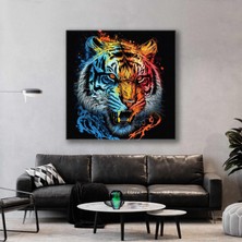 SML Tablo Mavi Turuncu Kırmızı Kükreyen Kaplan Grafiti Sanatı Kanvas Tablo
