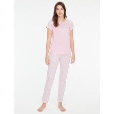 Mod Collection - Kadın Pembe Yuvarlak Yaka Pijama Takımı 3857