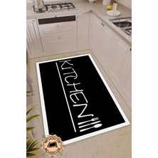 Nesa Decor Beyaz Kenarlı Modern Halı Makinede Yıkanabilir Dekoratif Yolluk Kitchen Yazılı Mutfak Halısı