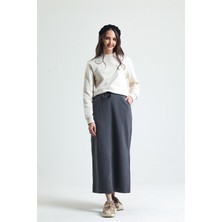 Pulur.co Antrasit Yırtmaçlı Midi Etek