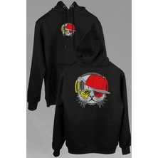 Kendim Seçtim Cat Gözlüklü Sarı Kırmızı Galatasaray Kedi Ön ve Arka Baskılı Sweatshirt Unisex Kapüşonlu Hoodie