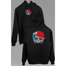 Kendim Seçtim Cat Spor Gözlüklü Bordo Mavi Trabzon Kedi Ön ve Arka Baskılı Sweatshirt Unisex Kapüşonlu Hoodie
