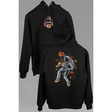 Kendim Seçtim Uzayda Satürn Gezegeni Basketbol Astronot Ön ve Arka Baskılı Sweatshirt Unisex Kapüşonlu Hoodie