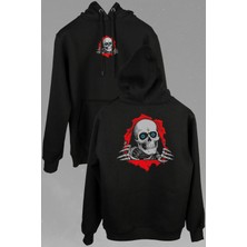 Kendim Seçtim Powell Peralta Skull Kuru Kafa Skeleton Mavi Göz Ön ve Arka Baskılı Sweatshirt Unisex Kapüşonlu Hoodie