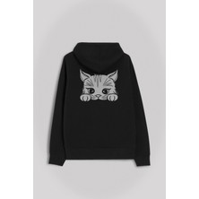 Kendim Seçtim Sevimli Kedi Minik Patili Bıyıklı Cat Minnoş Ön ve Arka Baskılı Sweatshirt Unisex Kapüşonlu Hoodie