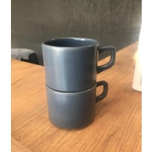 Keramika 8 cm Stackable Çay Fincanı Mat Mavi 2 Li